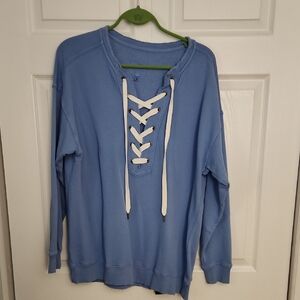 🌸3/$30! When Bundled NWOT Aerie Oversize Blue Lace-Up Sweatshirt Size Small